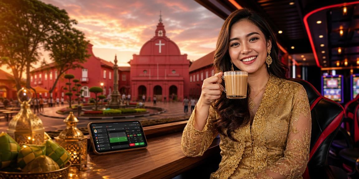 Pengguna bermain kasino mudah alih dengan pakaian kebaya tradisional di Melaka